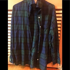 Old Navy Green and Blue Boyfriend Flannel Small